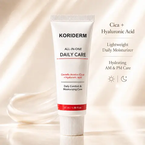 KORIDERM Daily Facial Moisturizer for Adults - Cica, Hyaluronic Acid, Centella Asiatica Formula, Lightweight Calming Hydration Cream, All Skin Types, Evening & Anytime Face Care Products, 50ml/1.69fl oz