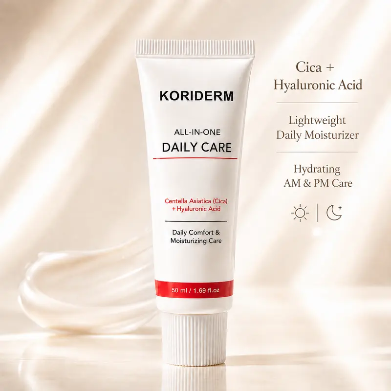 KORIDERM Daily Facial Moisturizer for Adults - Cica, Hyaluronic Acid, Centella Asiatica Formula, Lightweight Calming Hydration Cream, All Skin Types, Evening & Anytime Face Care Products, 50ml/1.69fl oz
