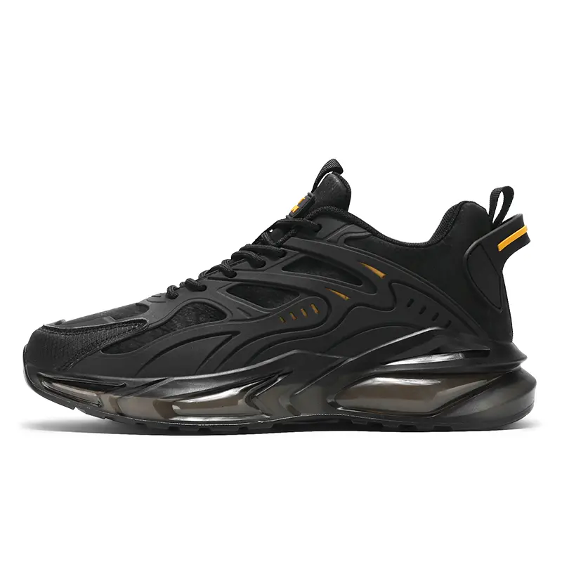 Men's Transparent Air Cushion Running Sneakers, Black Gold Breathable Mesh Athletic Shoes, Shock Absorbing Lace-Up Training Trainers, Fashion Lightweight Sport Walking Shoes for Daily Outdoor