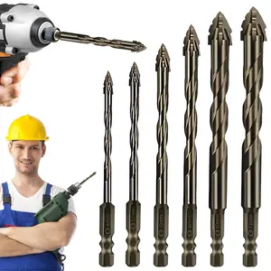 6pcs Quad Edge Sawtooth Drill Bit Set High-Magnetic Screwdriver Drill Bit Set for Metal Stone Glass Wood 4-12mm Sizes Quick Precise Drilling Anti-Slip Hexagonal Handle Supplier Warranty