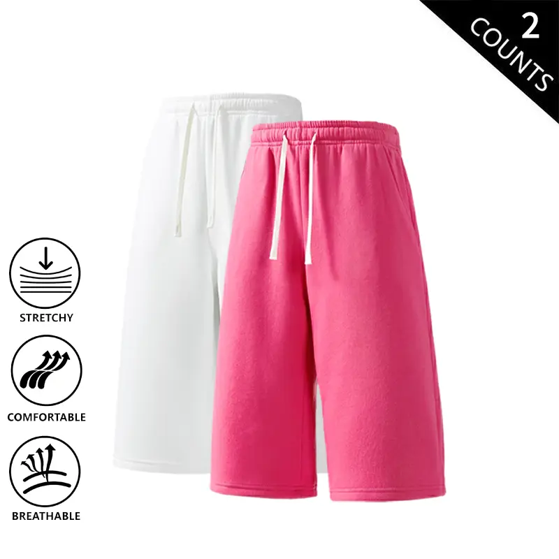 Summervibes 2-pack men’s knee-length sweat shorts, elastic drawstring waist, breathable stretchy casual 3/4 shorts for gym workouts and summer