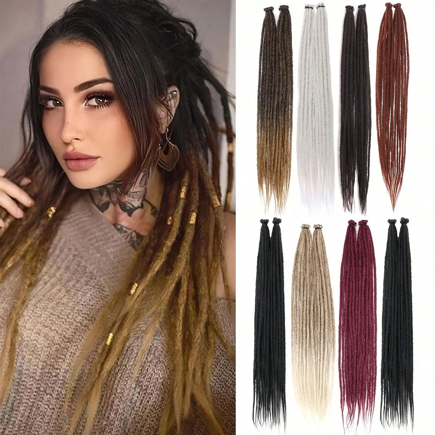 24 inch/18 inch Crochet Dreadlocks Hair T27, Soft Natural Synthetic Locs, 10 Strands 1 Pack, 2 or 4 Packs