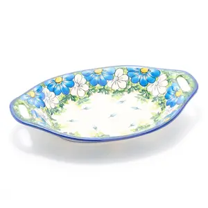 Lidia's Polish Pottery Hand Painted Oval Platter with Handles