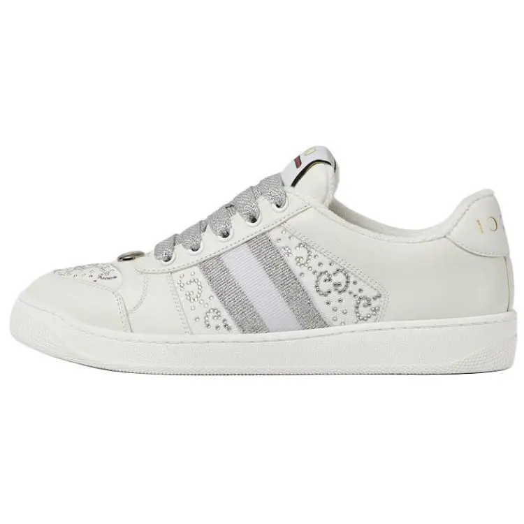 Gucci Women's White Leather Low-Top Lace-Up Sneakers - Official House White Walking Shoes, Maison Mihara Verifiable with Credentials, Global Authentication Support, Casual Flats