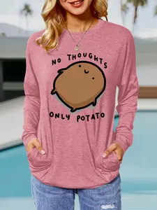 Women's Spring & Fall Casual Loose-Fit Long Sleeve Round Neck Pullover, Comfortable Breathable Fabric, Perfect for Daily Wear