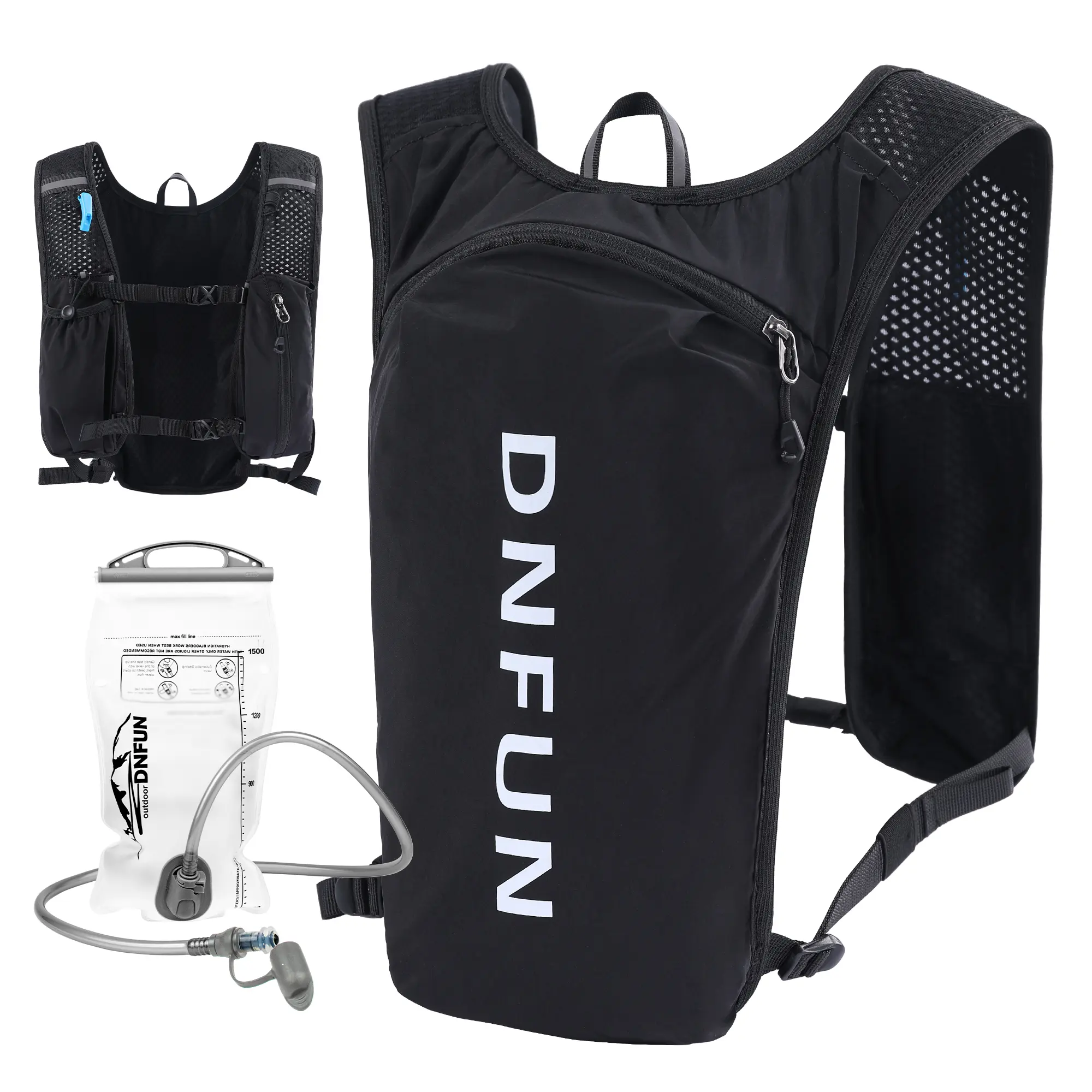 Lightweight Breathable Mesh Backpack, Hydration Vest for Trail Run and Hiking with 1.5L Bladder, Ergonomic Comfortable Design, Adjustable, Torso Fit