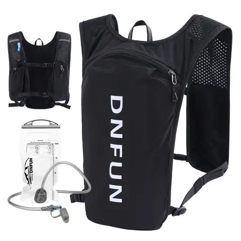 Nylon Mesh Hiking Backpack-Hydration Vest, 140g Light Sturdy Nylon, 1.5L Bladder, Ergonomic Comfort, Adjustable Torso Fit, Bottle Pockets, 2 Red Water Stop Collars, Breathable, Streamlined Wind Drag Reduction, All Seasons Sports & Outdoor Accessory