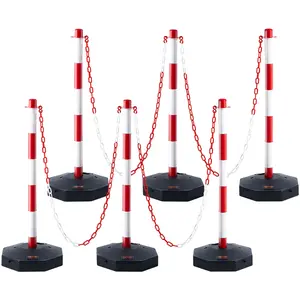VEVOR Adjustable Traffic Delineator Post Cones,  6 Pack, Traffic Safety Delineator Barrier with Fillable Base 6.6FT Chain, for Traffic Control Warning Parking Lot Construction Caution Roads, Red&White