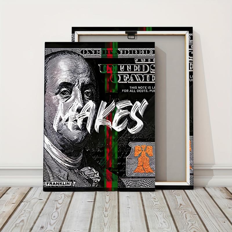 3 Counts/set Wooden Framed Money Makes Money Canvas Posters, Money Wall Art, Inspirational Dollar Bill Pop Art, Modern Home Decor, Wall Decor Living Room, Bedroom, Gift for Friends and Family, Waterproof Canvas, Wall Decor, Ready To Hang