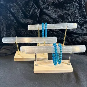 1 set of Bohemian style natural gypsum crystal display stand with gold accents - multi-layer jewelry bracelet hooks, suitable for retail stores and home decoration, no need for electricity, elegant Halloween/Christmas gift organizer