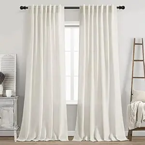 Cream Linen Back Tab Curtains 84 Inch Length for Living Room 2 Panel Set Neutral Modern Farmhouse Window Privacy Semi Sheer Linen Drapes Rustic Pinch Pleated Look Curtain Natural Ivory Colored