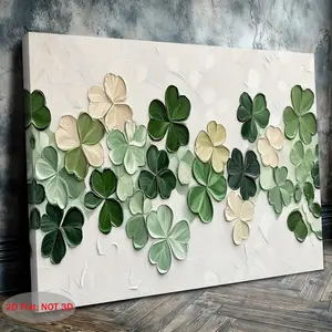 1pc Vintage St. Patrick'S Day Canvas Painting - Textured Shamrock Wall Art with Green & Golden Leaves, Wooden Frame, Ideal for Living Room, Bedroom, Bathroom, Kitchen Decor - Holiday Gift, Perfect For Room Decor