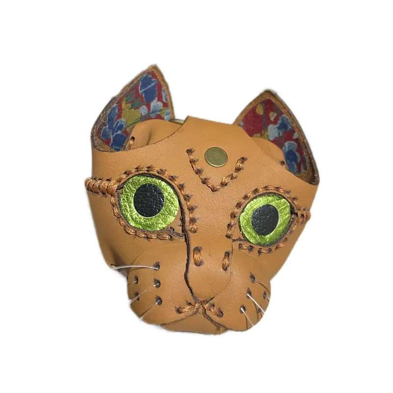 Meet Meowlette Great Mini Wallet Hand Sewn Real Veg Tan Leather USA Made Holds Quite a Bit Perfect on Its Own Cat Face Design