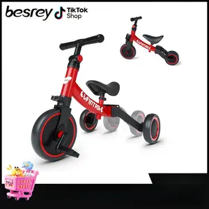 Besrey 5-in-1 Toddler Bike for 1-4 Years Old Kids, Tricycle with Removable Pedals, Balance Training, Curved Carbon Steel Frame, Soft Saddle, Easy Assembly, Fun & Safe for Boys & Girls