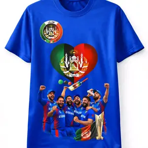 Afghanistan Cricket Team T-Shirt - White Cotton Tee with Heart Design and Team Photo - Perfect for Cricket Fans Round Neck