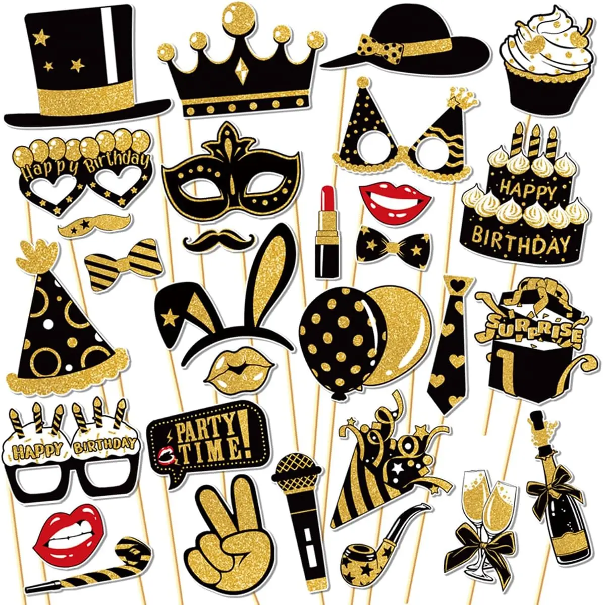 30Pcs Birthday Photo Booth Props, Premium Cardstock Party Decoration Supplies for Birthday Celebrations, Not Easily Broken, Easy to Assemble