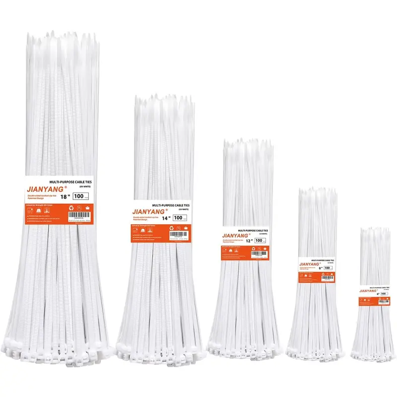 Zip Ties Assorted Size,6+8+12+14+18 Inch Double Sided Toothed,120 LBS Tensile Strength Heavy Duty Cable Wire Ties Self-Locking Adjustable Durable Nylon Tie Wraps for Indoor Outdoor White（500 Pack）