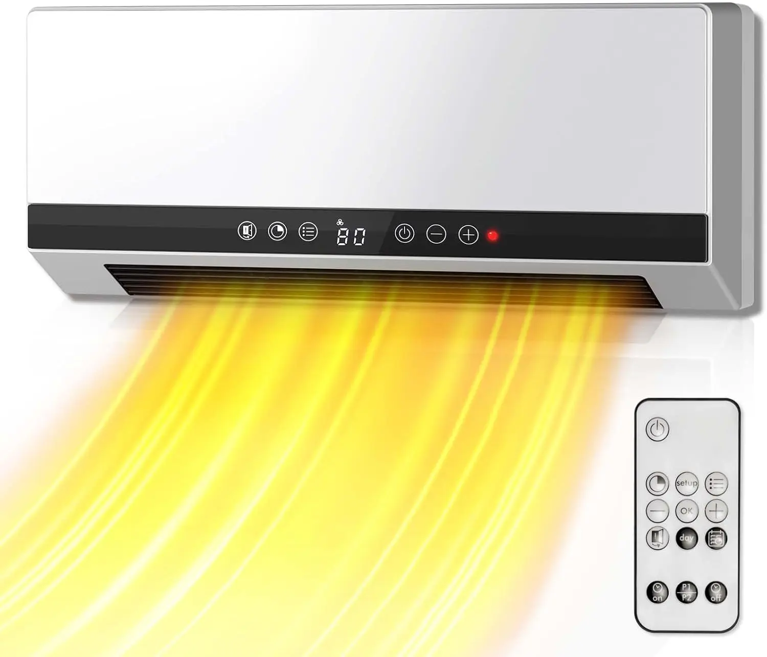 XBEAUTY 1500W Space-Saving Wall Heater - Rapid Heating Home Appliance with Dual Modes, Window Indicator, 7-Day/24-Hour Timer, LED Touchscreen, Remote Control, IP22 Waterproof, Digital Temp Control, Energy Efficient, Scheduled Shutdown for Bedroom, Office,