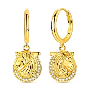 MULA 14K Gold-Plated Horseshoe Earrings – 925 Silver-plated Lucky Equestrian Earrings, Set with Cubic Zirconia, Western Cowboy Style Jewelry, a Gift for Horse Lovers and Women.