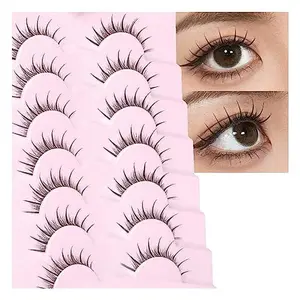 Manga Lashes Anime False Eyelashes Wispy Natural Lashes Manhua Individual Clusters Extensions with Clear Band Japanese Korean Makeup 7 Pairs Fake Eyelashes Pack