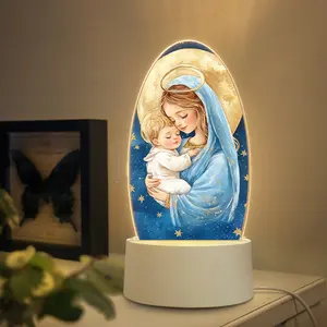 USB Powered LED Night Light, Mary & Jesus Design, Soft Glow, Modern Home Decor, Bedroom, Living Room, Study, Party, Creative Gift