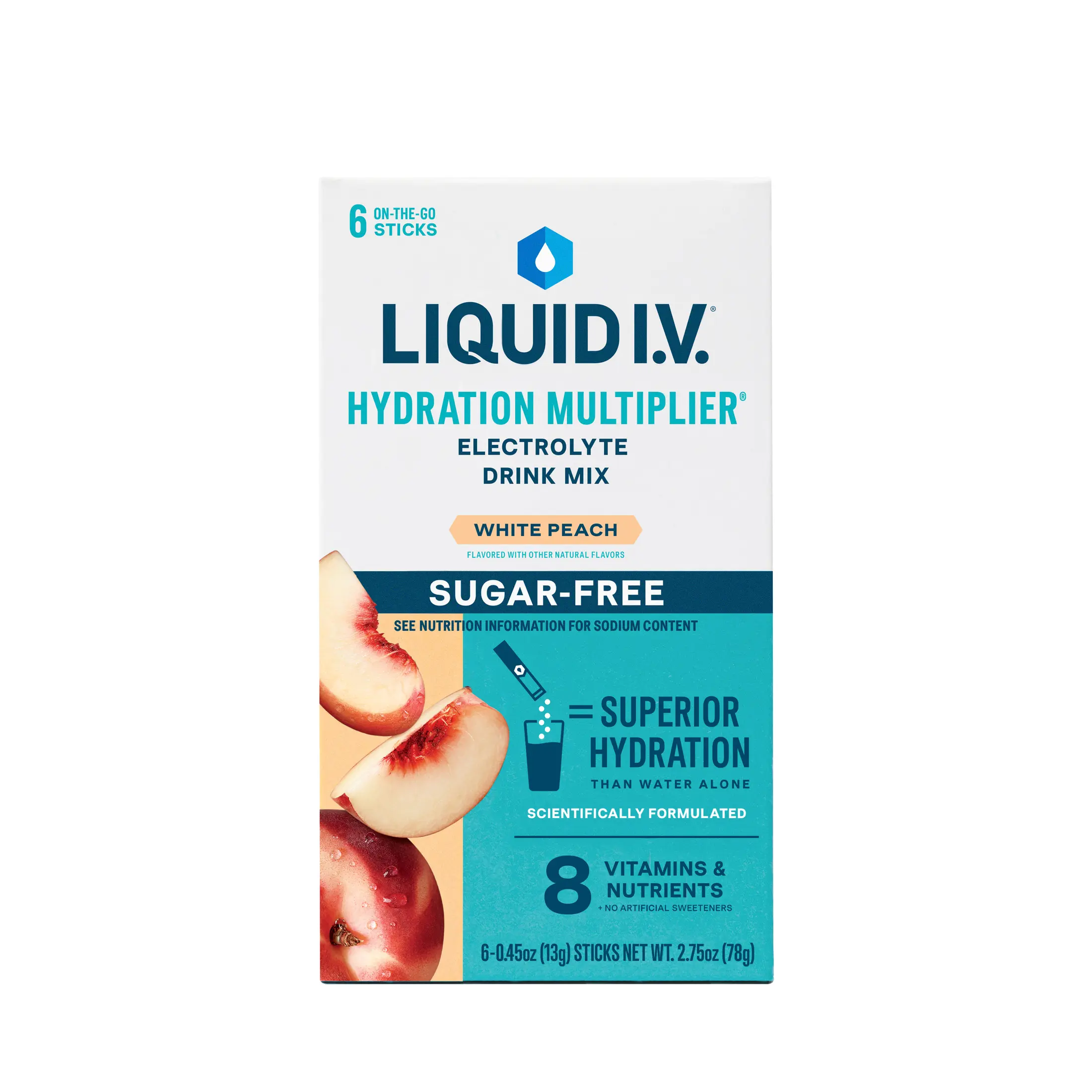 Liquid I.V. White Peach Hydration Multiplier Sugar-Free Electrolyte Powder Drink Mix, 6 Count Packets