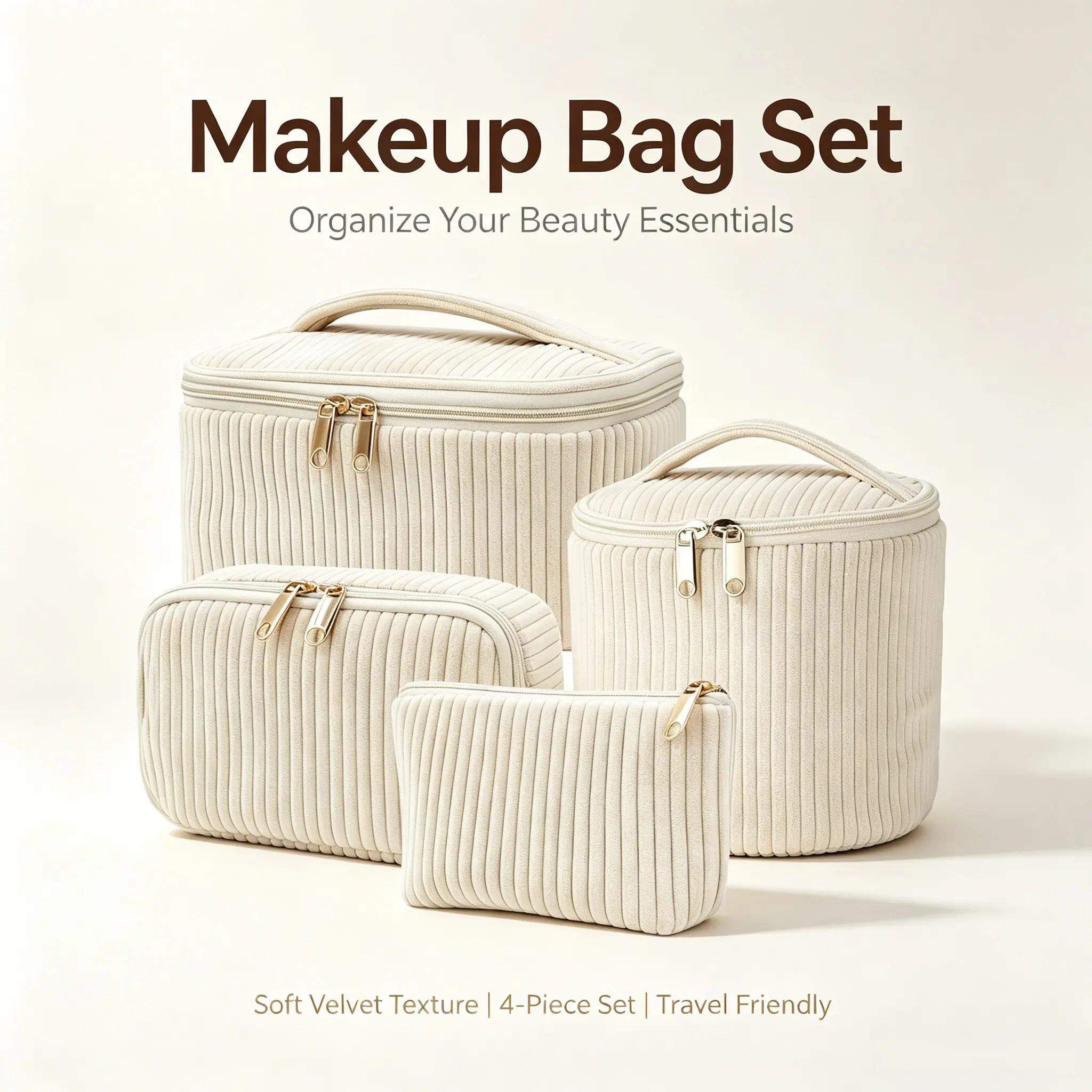 FeverLZong Floral Quilted Makeup Organizer Set 4 pcs Padded Cotton Cosmetic Bag Set for Travel & Storage Zipper makeup bag makeup bags Cosmetic Organizer Pouch Travel Beauty Bag
