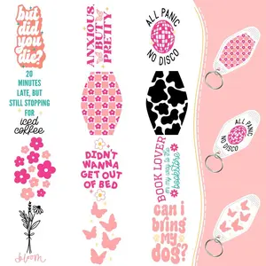 UV DTF Keychain Sticker, 5 Counts/set Waterproof Pattern Keychain Decorative Sticker, Suitable for Acrylic Keychain, Easy to Use