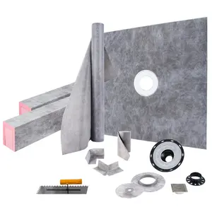 VEVOR Shower Curb Kit,  , 48\"x48\" Watertight Shower Curb Overlay with 4\" PVC Central Bonding Flange, 4\" Stainless Steel Grate, 2 Cuttable Shower Curb and Trowel, Shower Pan Slope Sticks Fit for Bathr