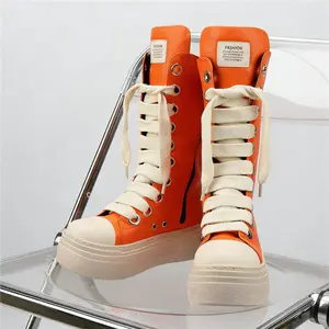 Fashion Thick Bottom Platform Unisex Shoes Women's Casual Sport Mid Boots Cross Tied All Match Increase Sneakers Female Runway Large Size