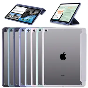 iPad Case with Pencil Holder for iPad 10.9"/Air 5/Pro 11"/Pro 12.9" - Clear Hard Acrylic Back, Slim Trifold Folio Cover, Shockproof Protective Shell, Auto Sleep/Wake, Multiple Angles Stand