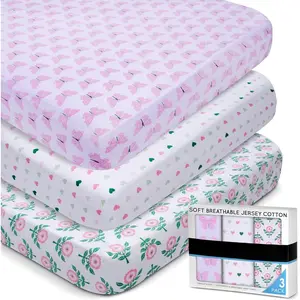 Crib Sheets 3 Pack - Soft & Stretchy Jersey Cotton Fitted Baby Crib Sheets for Girls, Cute Toddler Bed Sheets for Baby Girl
