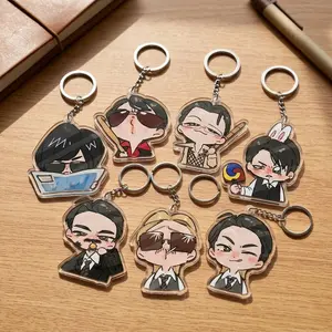 Chibi Character Acrylic Keychain,Cute Kpop Stars Charm Accessory for Bags & Backpacks, Aesthetic Kpop Idols Style Keyring