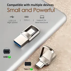 Dual Interface High-Speed Mini USB 2.0 Flash Drive, USB Flash Drives, 128GB/100GB/64GB/32GB Options, Portable for Computer, Mac, Smartphone, Tablet, Type-C/USB Portable Pen Drive, New MacBook, High-Speed USB Memory Stick Without Battery