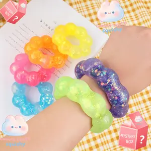 Random 1/6 pcs Glitter Squishy Donut Stress Ball Slow Rising Stress Relief Desk Toy Wristband Squishy Gift for Birthday Party