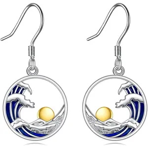 Beach Earrings 925 Sterling Silver Turtle Starfish Mermaid Jellyfish Seashell Shell Pearl Leverback Earrings Drop Dangle Earrings Ocean Jewelry Gifts for Women