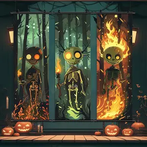Cartoon Skeleton Pattern Wall Banner, 3 Counts/set Waterproof Hanging Banner, Halloween Decor, Fun Home Wall Decoration