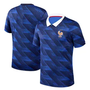 France Football Jersey Home and Away 2026 World Cup FFF Rooster Crest 2 Stars Navy Blue Diagonal Stripe Polo Collar Men Women Loose Casual Streetwear Fan Idol Sport Spring Fall All Season Shirt