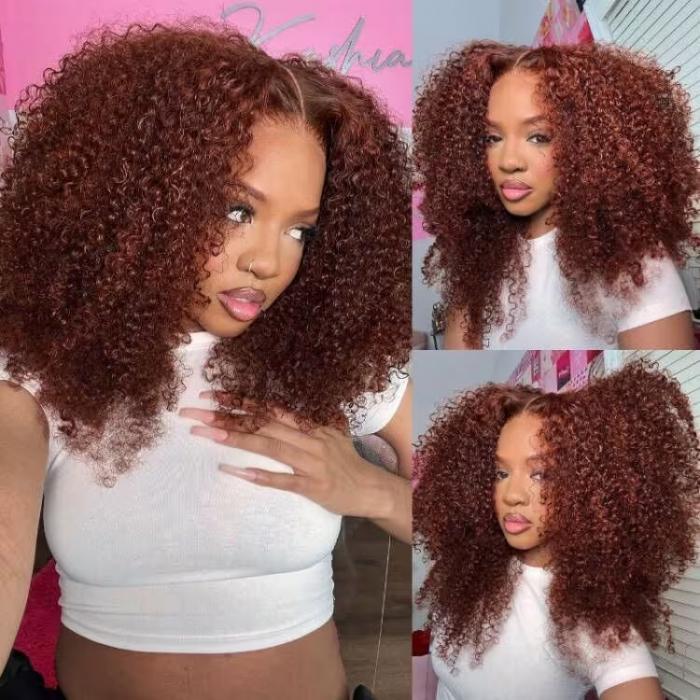 UNice Ready To Wear Reddish Brown Curly Wig Glueless 7x5 Pre-cut Lace ClosureHuman Hair with Bleached Knots Beginners Friendly Wig