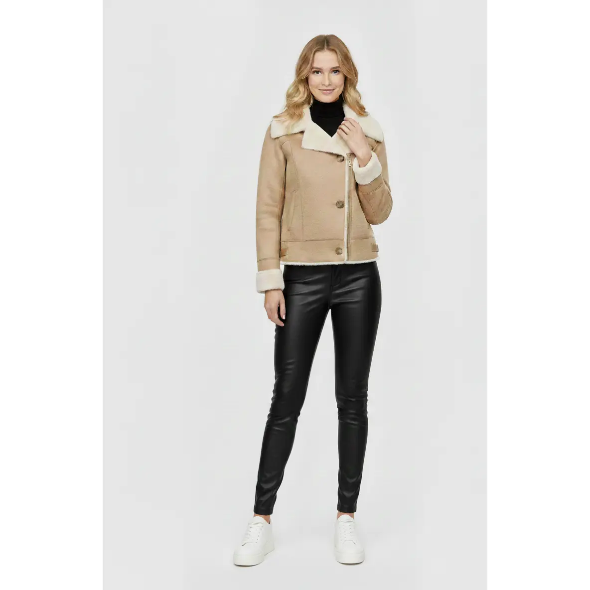 Greta Notched Collar Shearling-Lined Jacket