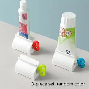 3 Count Rolling Tube Toothpaste Dispenser Holder Stand Rotating Toothpaste Distributor Bathroom Gift Handheld Plastic Aluminum Tool Manual Toothpaste Squeezer