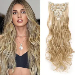 18-30 inches optional 17-Clips Glamorous Long Big Wave Clip-in jz Hair type Extensions hairpiece – Lightweight Synthetic Curls with Secure Hold for Instant Volume & Effortless Salon-Worthy Style and Event Party Use bang synthetic wig