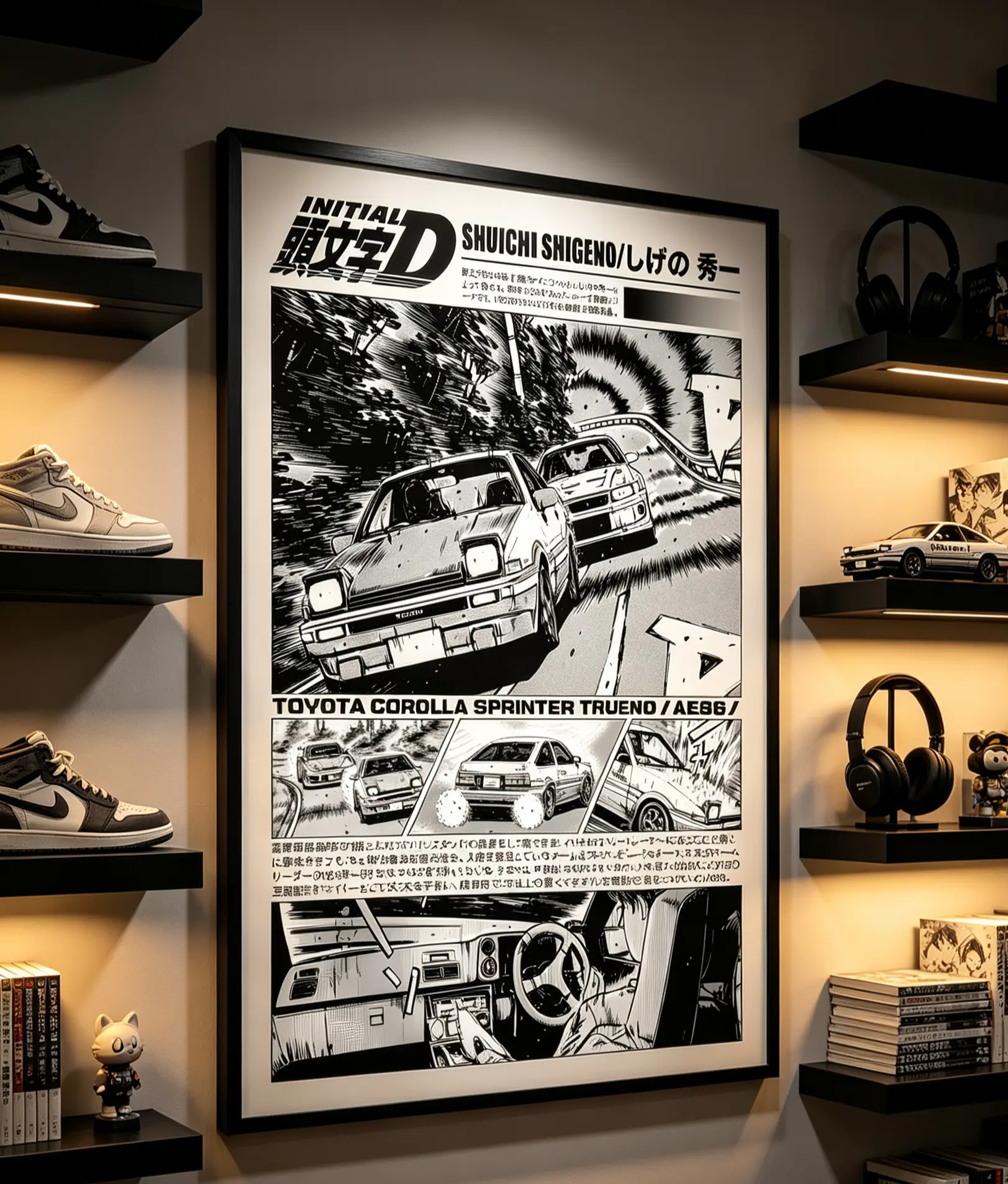 Initial D Anime Manga Poster Art Print, Vintage Minimalist Japanese Wall Decor Artwork, Birthday Gift for Anime Fan