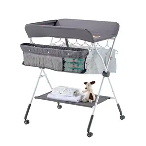 VEVOR Baby Changing Table, Foldable Diaper Change Station with Side Basket, Adjustable Height Portable Changing Table with Lockable Wheels, Multi-Functional Storage Organizer Nursery, Light Gray