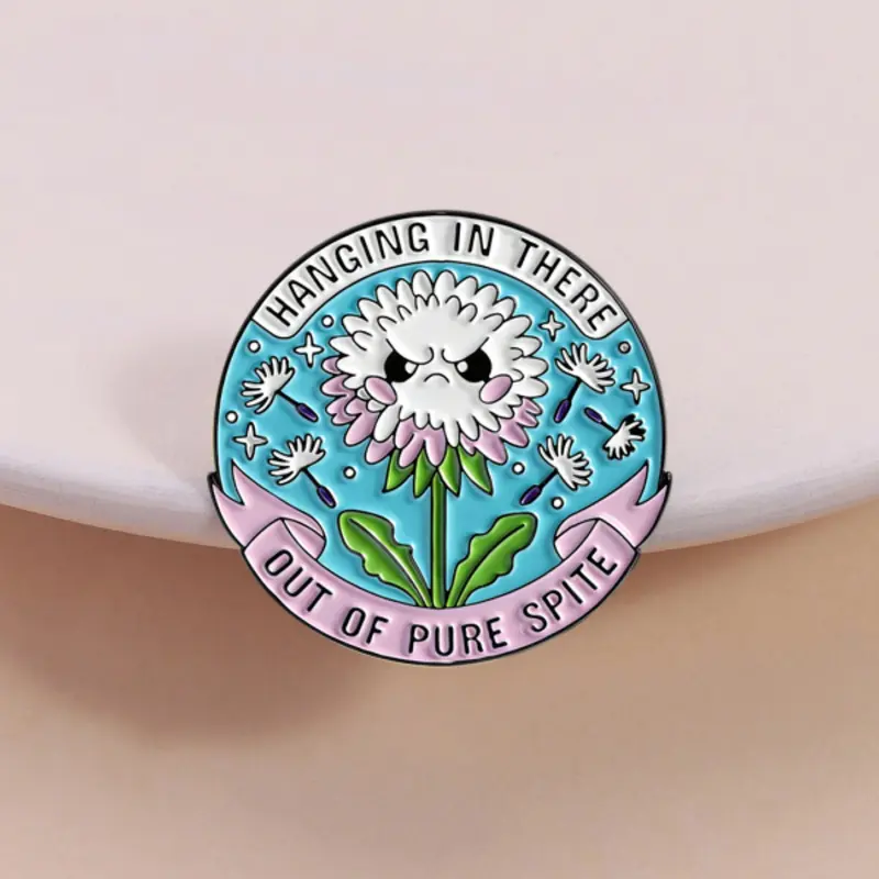 Hanging in There Out of Pure Spite Enamel Pin, Flower Brooch Pin, Fun Slogan Cartoon Brooch, Perfect for Clothes & Backpacks, Stress Relief & Contrast Cute Style, Brooch Pin Clip