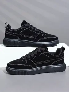 Men's Retro Velvet Low Top Shoes, Colorblock Stitch Design, Wave Thick Sole, Soft Breathable Non-Slip, Casual All-Season Footwear