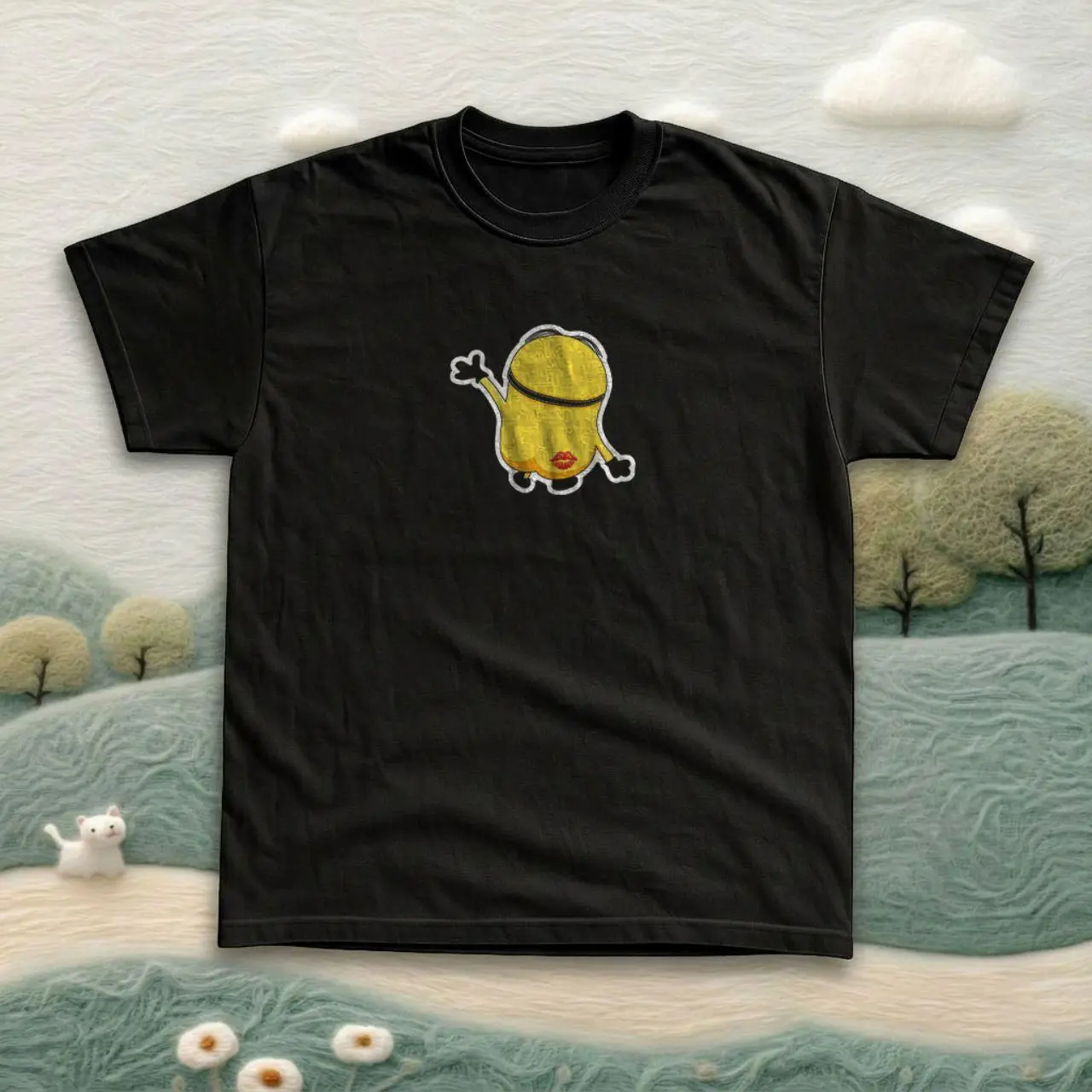 Minion T-shirt Vintage Minion Butt Kiss Mark Graphic Tee, Retro Funny Cartoon Movie Humor  Shirt, Loose Fit Unisex Top