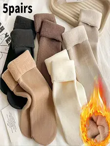 Women's Winter Socks Set, Thick Warm Snow Boots Crew Socks, Soft Comfortable Long Socks for Cold Weather, 5 Pairs Pack