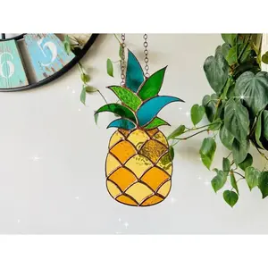 Stained glass pineapple, stained glass pineapple sun catcher, pineapple, stained pineapple, christmas gift for her, birthday, mothers day