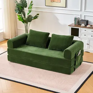 79'' 5-in-1 Convertible  loft bed | Corduroy Cloud Couch with Huge Side Pocket | 4 Modes for Small Spaces - No Assembly & Guest Ready!